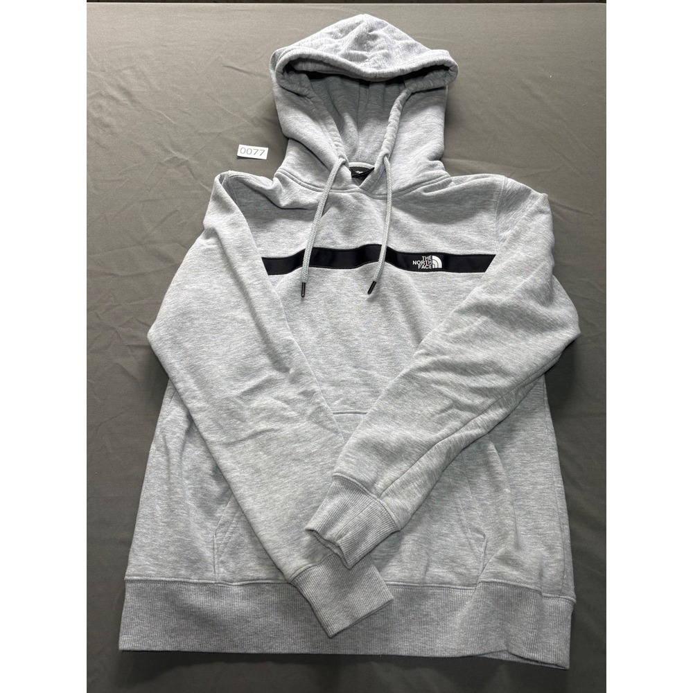 The North Face Womens Heather Gray Black Stripe Logo Pullover Hoodie Size Small